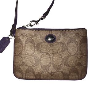 Coach Wristlet Purple Signature Brown
